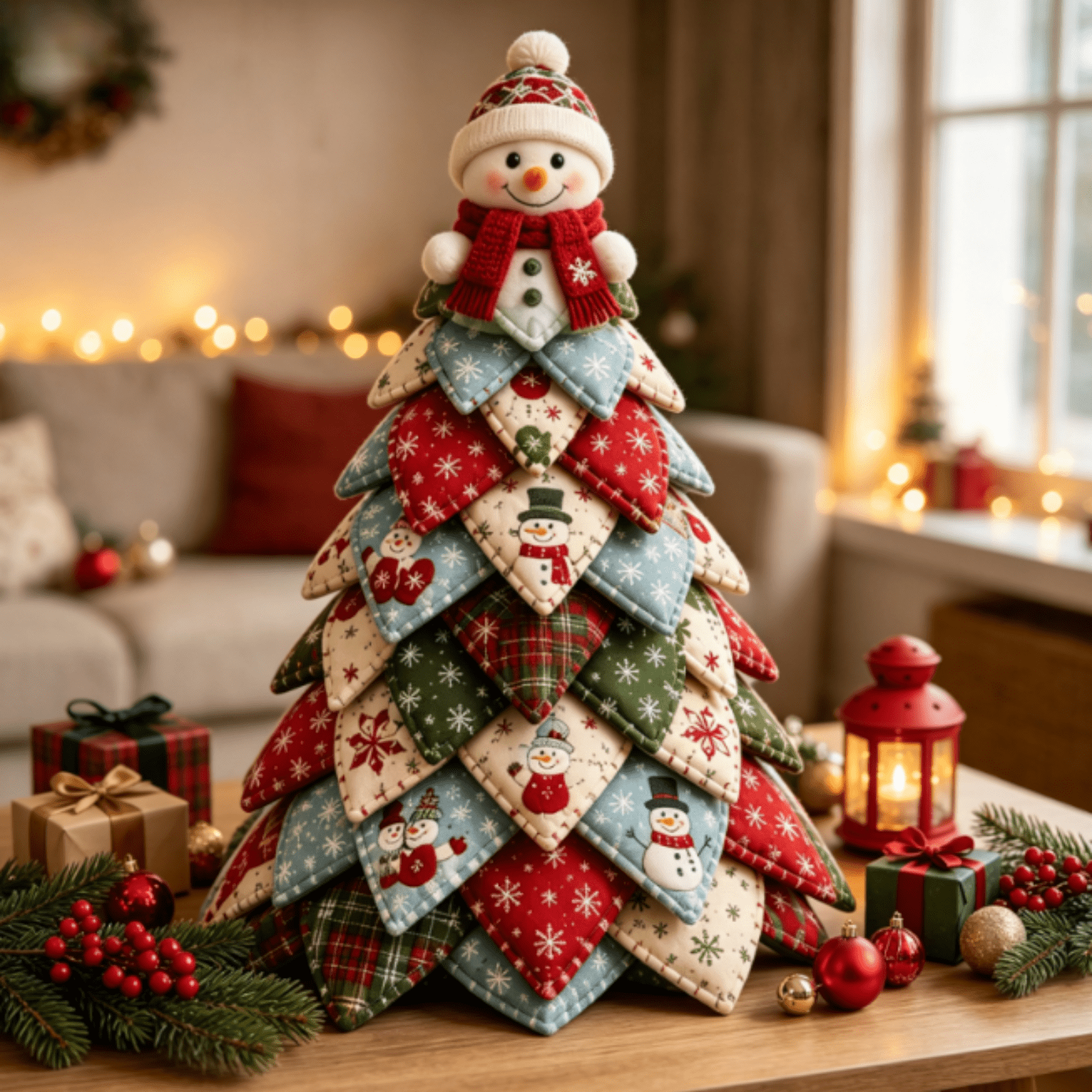 DIY Quilted Christmas Tree Kit Holiday Patchwork Sewing Craft Kit,Handmade Christmas Tree Craft Kit 3D Fabric Patchwork Craft Set Handmade Tabletop Holiday Decor E