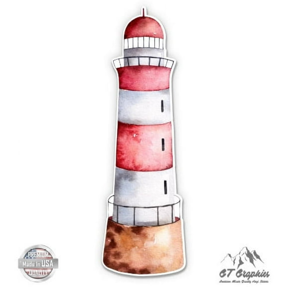 Cute Lighthouse Watercolor - 3" Vinyl Sticker - For Car Laptop I-Pad Phone Helmet Hard Hat - Waterproof Decal