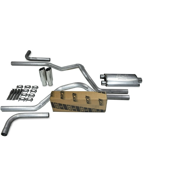 Truck Exhaust Kits - Shop Line Dual Exhaust System 2.5 inch Aluminized Pipe Borla Pro XS Stainless Muffler Polished Rolled Tips With Side Exit Adapters