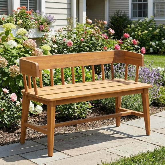 Christopher Knight Home 45" Outdoor Acacia Wood Patio Garden Bench, Slatted Backrest Seating, Teak
