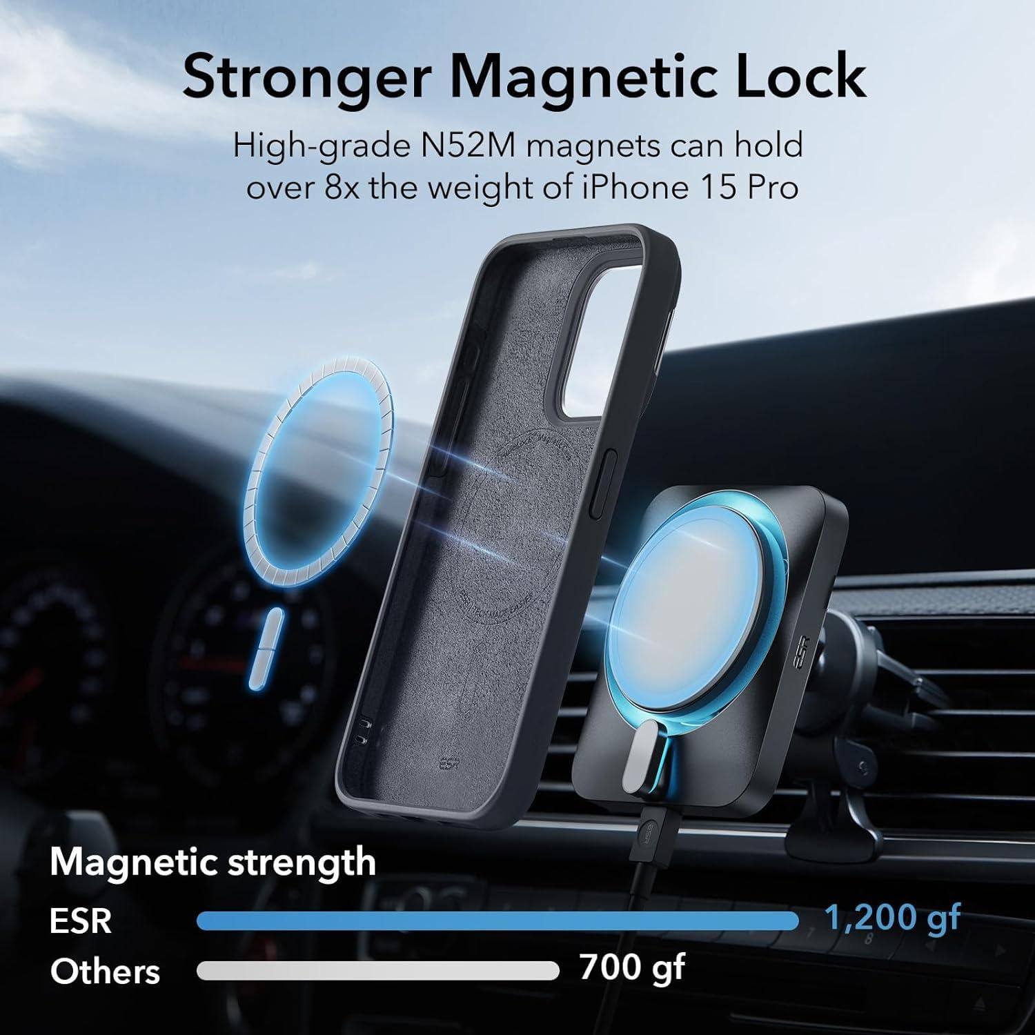 ESR iPhone 15 Pro Case, MagSafe Silicone Case with Stand, Military-Grade Protection, Built-in Camera Stash Stand, Black