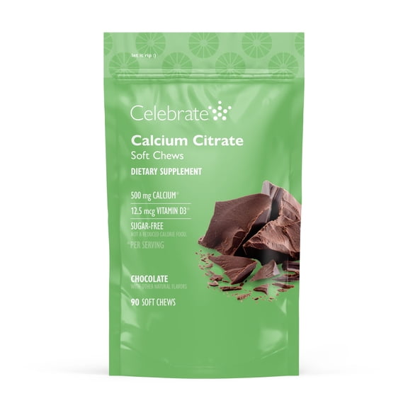 Celebrate Vitamins Calcium Chews, 500 mg Calcium Citrate with Vitamin D, Chocolate, 90 count