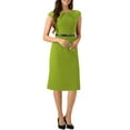 thumbnail image 4 of Vestido elegante de mujer Inspire Chic con mangas cortas, ceñido a la cintura, ideal para el trabajo, color verde claro, talla S, 4 of 6