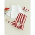 thumbnail image 4 of TSEXIEFOOFU Baby Girls Christmas Pants Set, Long Sleeve Santa Claus Letters Print T-shirt +Striped Flare Pants + Hairband, 4 of 9