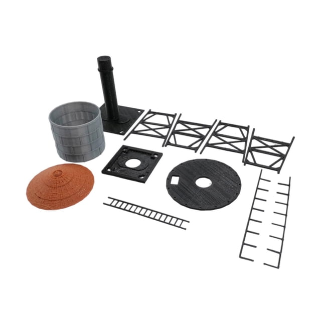 Decoración de escena ferroviaria con torre de agua a escala HO, modelo de tanque de agua de fácil montaje, simulación 1/87 HO, decoración de escenario
