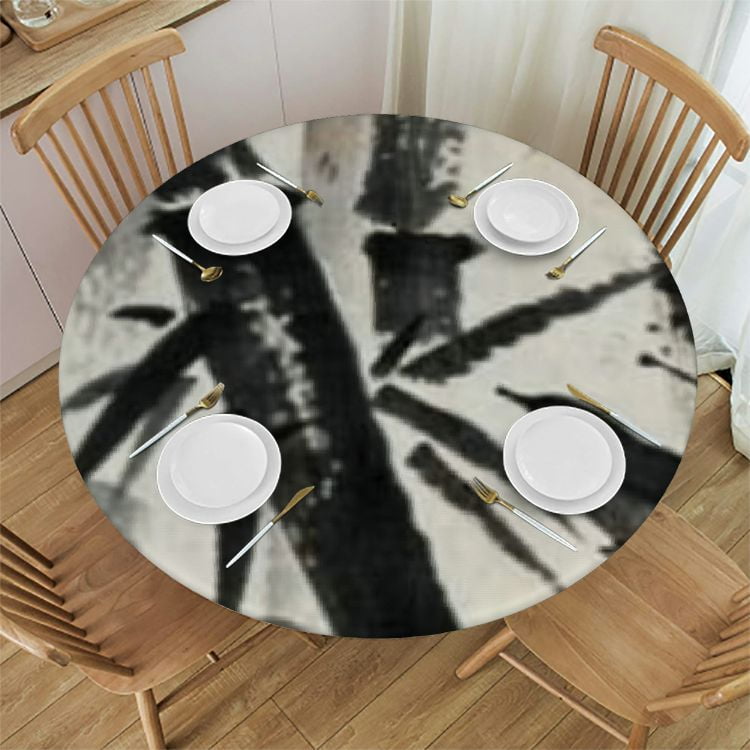 Round Tablecloth with Elastic Edged on The Tree Branch Round Fitted Tablecloth Elastic Edge Design