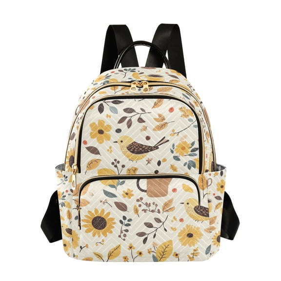 FORMRS Mini Backpack Purse for Women Travel Daypack Casual Shoulder Bag, Beige Birds Floral