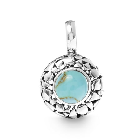 Design Turquoise Fused Glass Pendant - Simulated Turquoise Scaled Round Pendant in Oxidized Sterling Silver