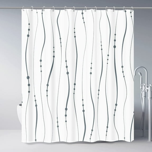 Grey Blue and White Striped Fabric Bathroom Shower Curtains Sets with Hooks 72 x 72 Inches, Waterproof Shower Curtain with Weighted Hem,Bath Accessories Machine Washable