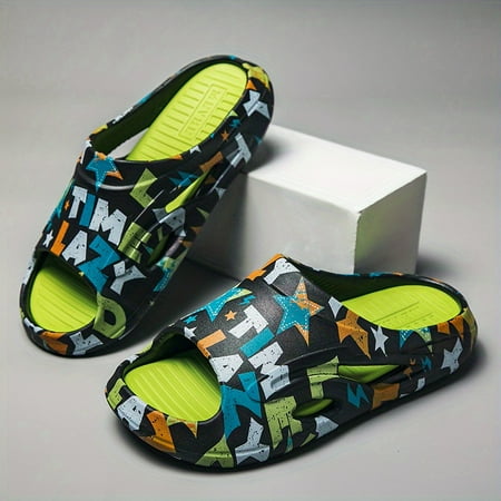 

Men s Color Block Graffiti Print EVA Comfortable Cloud Clogs Out Non-Slip Platform Garden Shoes Summer Quick Drying Sandals