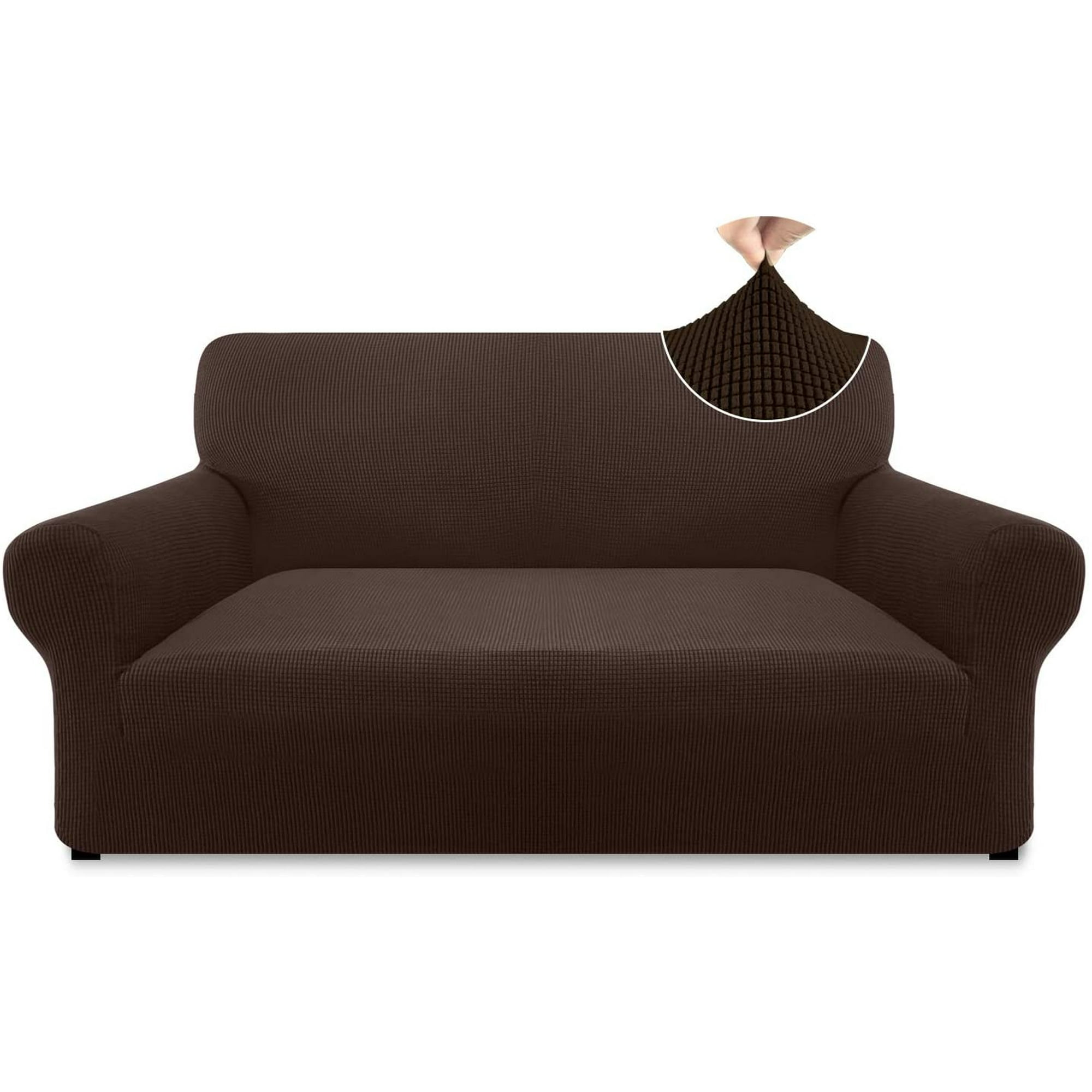 High Stretch Loveseat Cover Couch Cover for 2 Cushion Couch Universal Loveseat Slipcover Sofa Cover with Anti Slip Foam Rollers Medium Chocolate