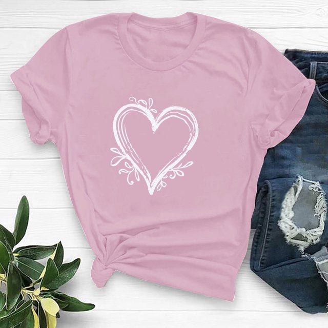 Meichang T-Shirts Cœur d'Amour pour Femmes T-Shirts de la Saint-Valentin T-Shirts Graphiques Amusants de la Saint-Valentin Hauts Mignons Col Rond Manches Courtes Décontractées T-Shirts de Vacances Saint-Valentin