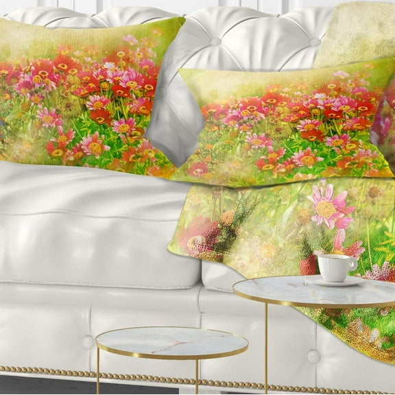 Designart Colorful Spring Garden with Flowers - Floral Throw Pillow - 12x20