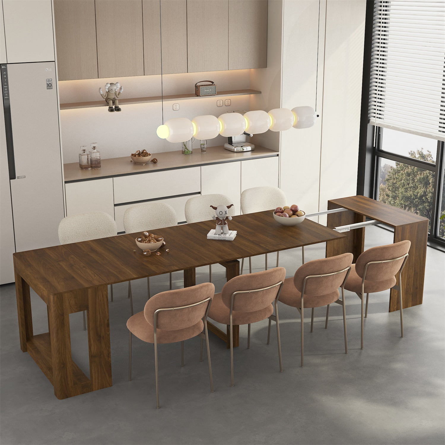 Hommoo Extendable Foldable Dining Table for 1-10 People, Multifunctional Wooden Rectangle Expandable Console Table, for Kitchen Living Meeting Room, Brown