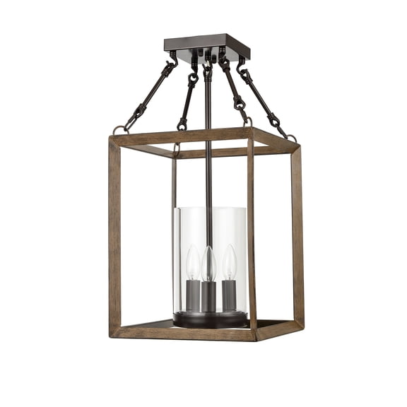 Claxy 3-Light Lantern Semi Flush Mount Light with Cylinder Clear Glass Shade