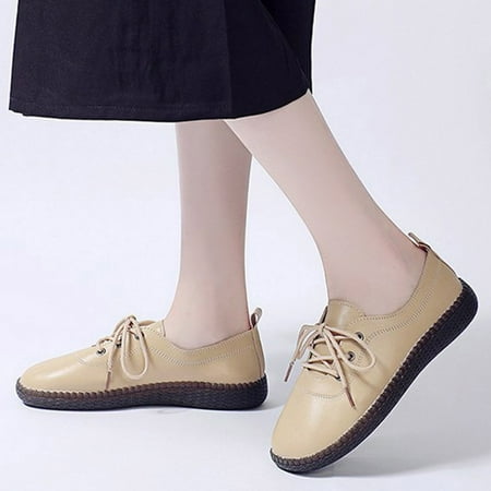 

sebulube Fashion Summer Women Casual Shoes Lace Up Flat Soft Sole Comfortable Solid Color Shallow Mouth