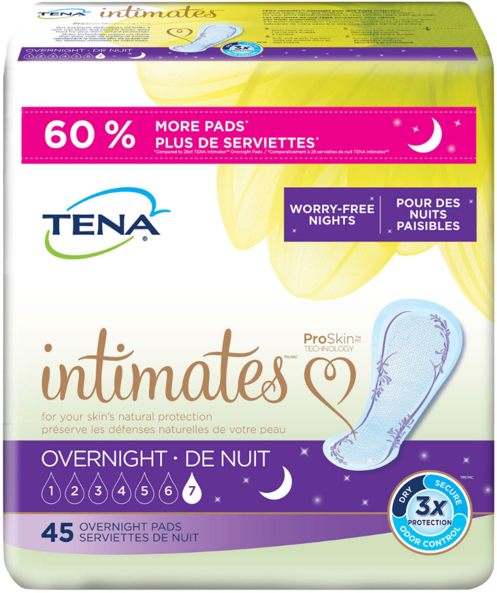 TENA Intimates Overnight Incontinence Pads for Women, 45 Count, 2 Pack