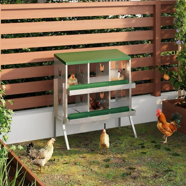 Chicken Nesting Box with Roll Out Egg Tray, Galvanized Steel Rustproof Laying Boxes for Hens, Chickens & Ducks, Ventilated & Easy-Clean Design