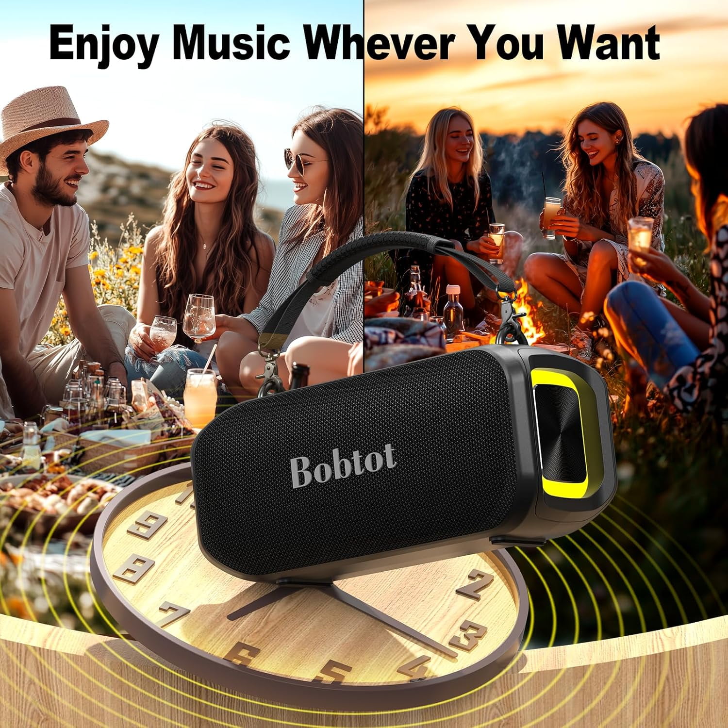 Bobtot Portable Bluetooth Speaker with 2 Wireless Microphones IPX6 Waterproof Karaoke Machine Home Speaker System for Adults Kids Home & Outdoor Party with Handle and RGB