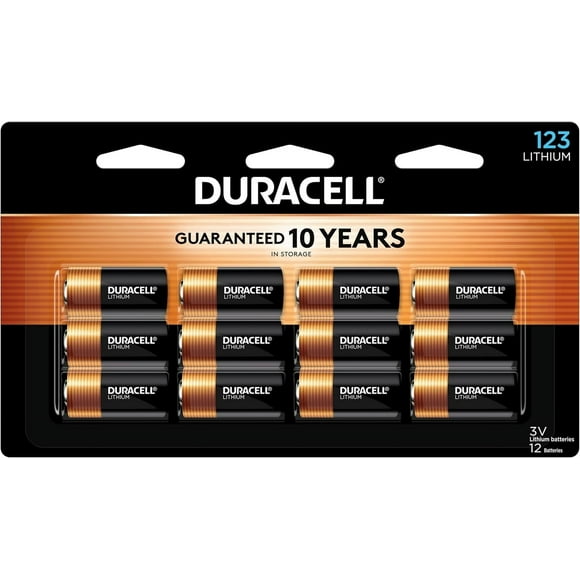 Duracell CR123A 3V Lithium Battery, 12 Count Pack, 123 3 Volt High Power Lithium Battery, Long-Lasting for Home Safety and Security Devices, High-Intensity Flashlights, and Home Automation
