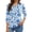 Sky Blue, variant on Women's 3/4 Sleeve Button Up Shirt with Lapel Collar and Floral Print, Casual Fashion Top for Daily Wear, Lightweight Summer Blouse Blue L