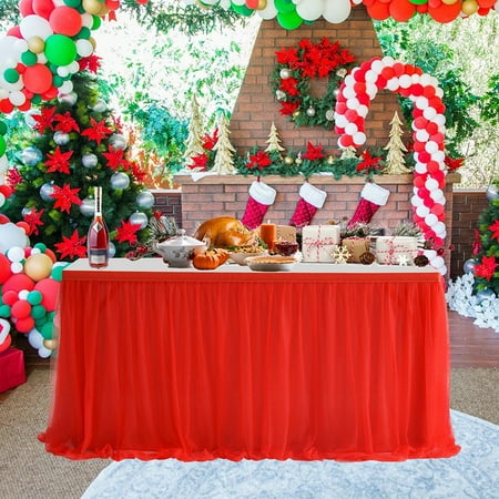 

YJ.GWL Tulle Table Skirt Tutu Tablecloths Cover Up for Home Kitchen Party Halloween Wedding Birthday Party Decoration 9Ft