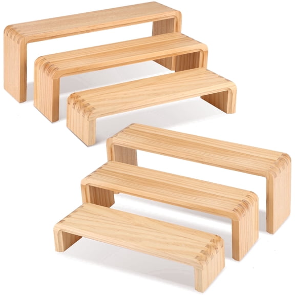 2 Sets, 6 Pcs Total, Wood Risers Display Stand, Cupcake Dessert Cake Stand, Wooden Cologne Perfume Stands, Wood Riser for Kitchen Counter, Vendor Booth Display Items, Size: 9.4in, 10.6in, 11.8in