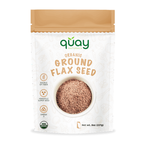Quay Naturals Organic Ground Flax Seeds - Flaxseed Powder with Plant Based Omegas, Fibers & Proteins - Powdered Flax Seeds for Smoothies, Salads, Baking & Yoghurt - Non GMO