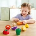 thumbnail image 4 of Hape: Farm Shop Vegetables - 7pc, Wooden Food Play Set, Knife & Velcro Stick Together Veggies, Cut In Half, Kitchen Pretend Play Toy, Kids Ages 3+, 4 of 9