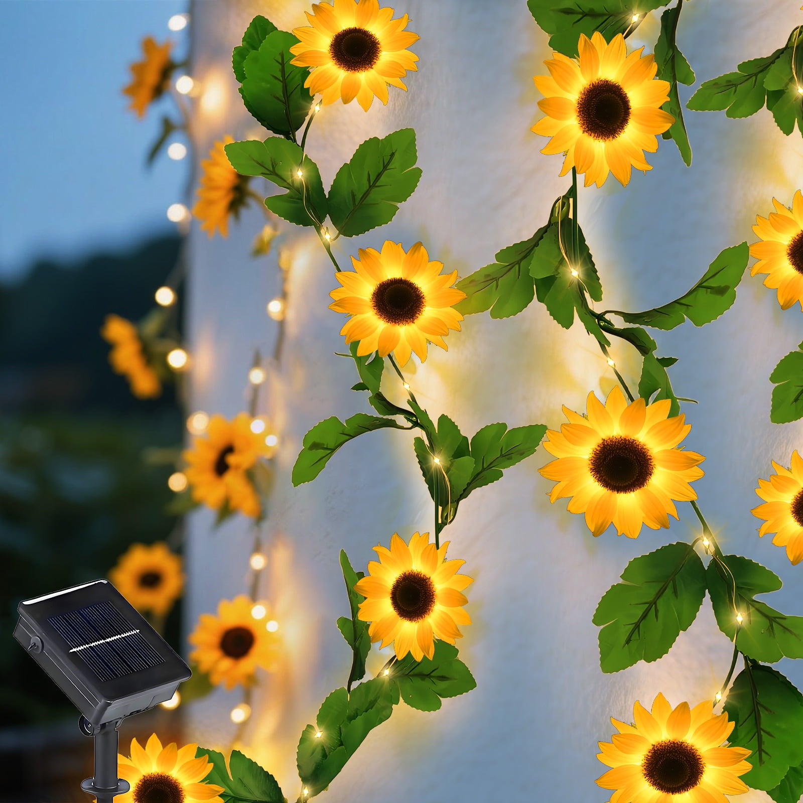 Rirool Solar Sunflower String Lights Outdoor 16FT, 50LED Waterproof Fairy Lights for Garden, Patio, Fence - Warm White Solar Powered Deco