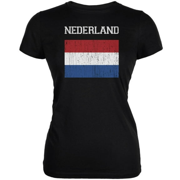 World Cup Distressed Flag Nederland Black Juniors Soft T-Shirt - X-Large