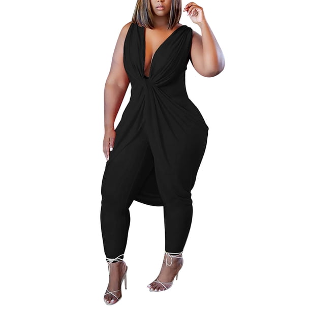Gibobby pantalones holgados de oficina Mono juvenil y de moda de color sólido de talla grande para mujer para ir a la oficina(Negro, XL)