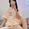 thumbnail image 2 of Kawaii Sanrio Kuromi Piyama Cinnamoroll My Melody Set Celana Pendek Lengan Pendek Musim Panas Wanita Pakaian Santai Tipis, 2 of 4