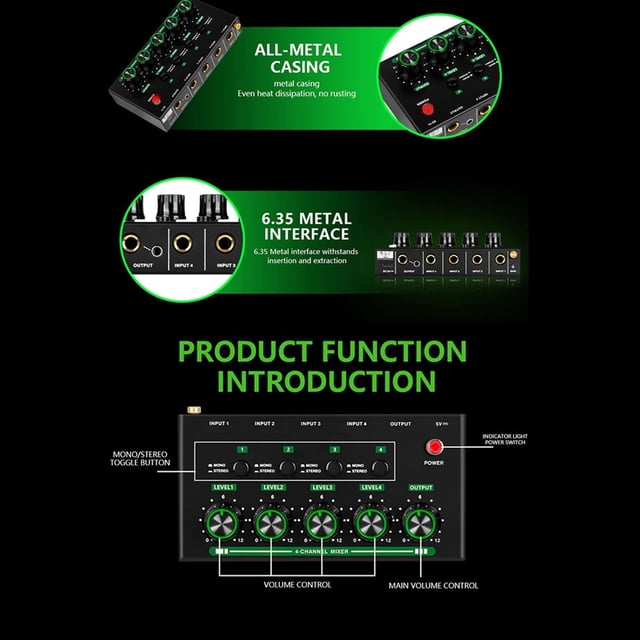 4 Channel Professional Sound Mixer Mini Audio Mixer Line Mixer Small Audio Mixer for Club Bar