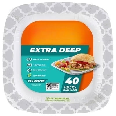 Hefty Extra Deep Square Disposable Plates 8.5" - 40ct