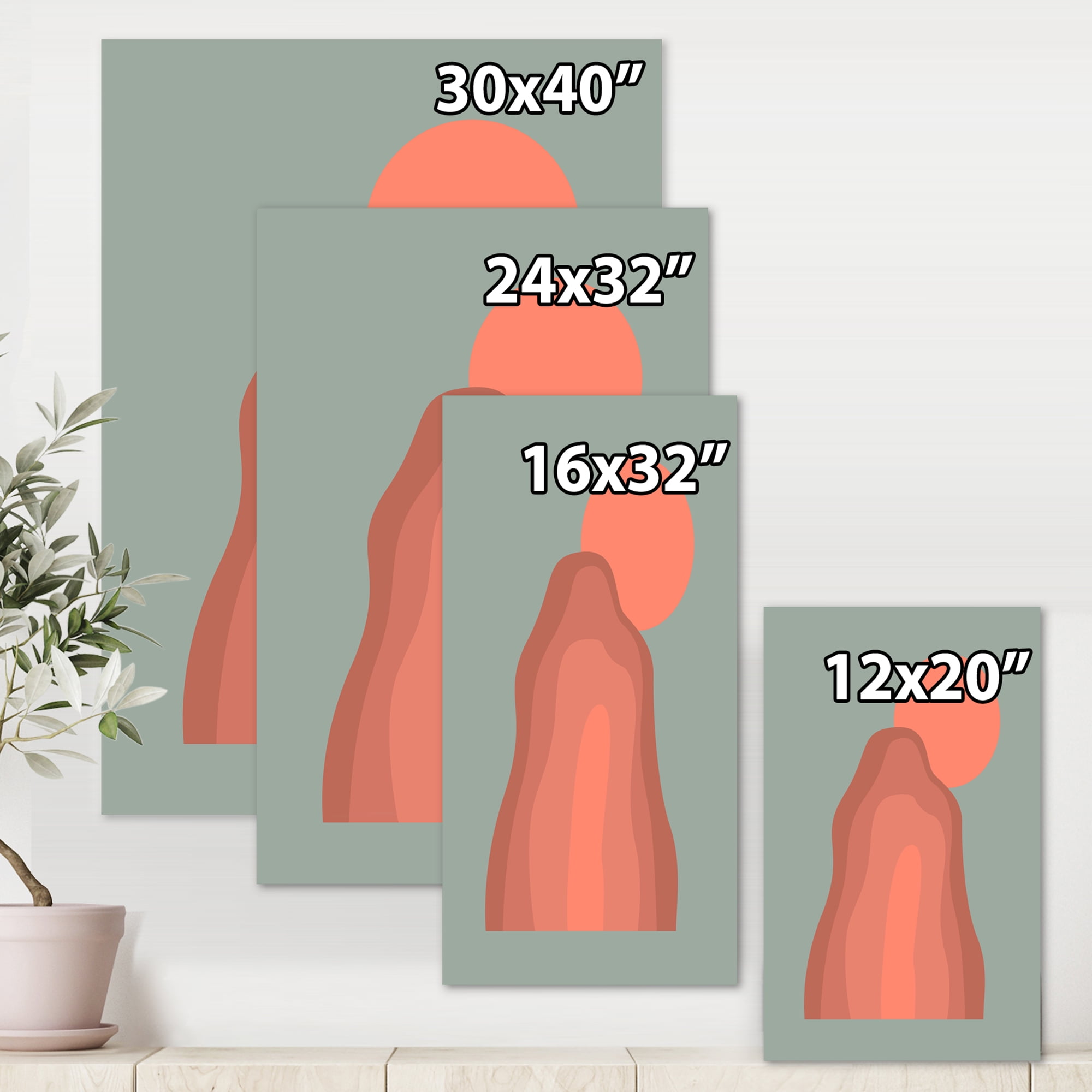 Designart ' Abstract Pink Sunset Mountain Landscape ' Modern Canvas Wall Art Print