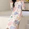thumbnail image 4 of Defitshape Women's Long Sleeve Nightgown Cute Printed Cotton Soft Lounge Sleep Dress Stretchy Comfy Sleepwear Beige 12, 4 of 4