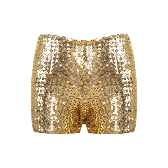 Haitryli Kids Boys Girls Sparkle Shiny Dance Shorts Stretch Athletic Shorts Gymnastic Jazz Hip Hop Yellow 110-120/11