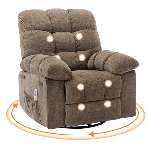 Comfortable Massage Rocking Recliner Chair with 360° Swivel, Heat & Vibration – Oversized Rocker Recliner for Living Room, Bedroom, Nursery