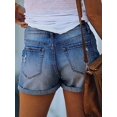 thumbnail image 2 of Pantalones cortos de mezclilla para mujer Pantalones cortos de mezclilla rasgados de encaje en contraste de cintura bajaAzul oscuroX-Large, 2 of 5