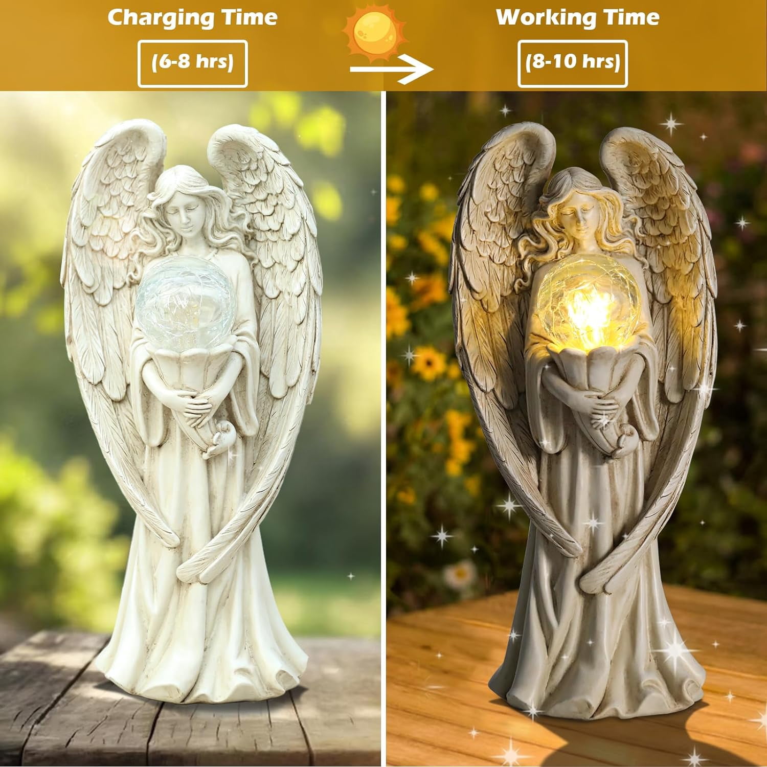 Garden Angel Outdoor Statue - Solar Powered Garden Angel Figurine for Garden Outdoor Decoration, Perfect Gift