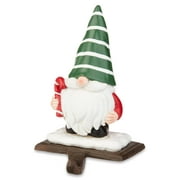 Holiday Time Green Hat Resin Gnome with Red Candy Cane Christmas Stocking Holder