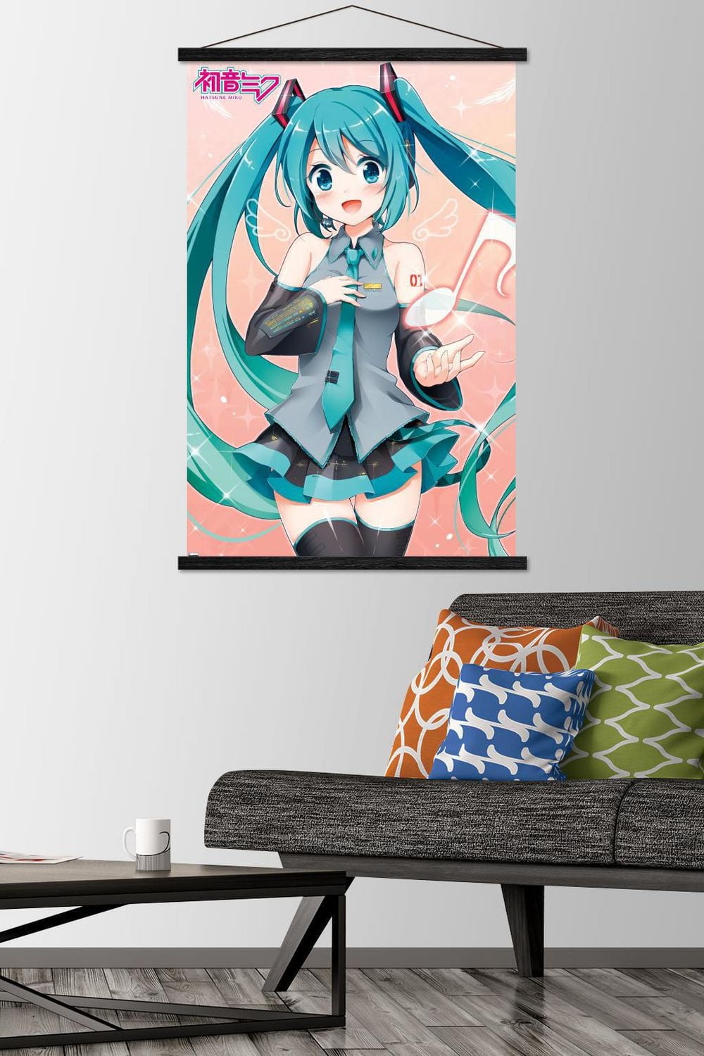 Hatsune Miku - Music Note Wall Poster with Push Pins, 14.725" x 22.375"