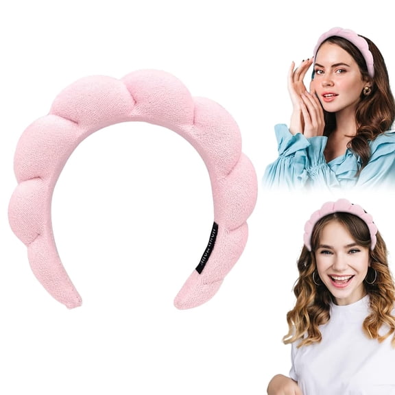 Fymlhomi Wellehomi Bubble Spa Headband, Makeup Headband for Face Washing Skincare, Non-Slip Soft Towel Headband, Fashion Terry Cloth Hair Hoop for Women Girls(PINK)