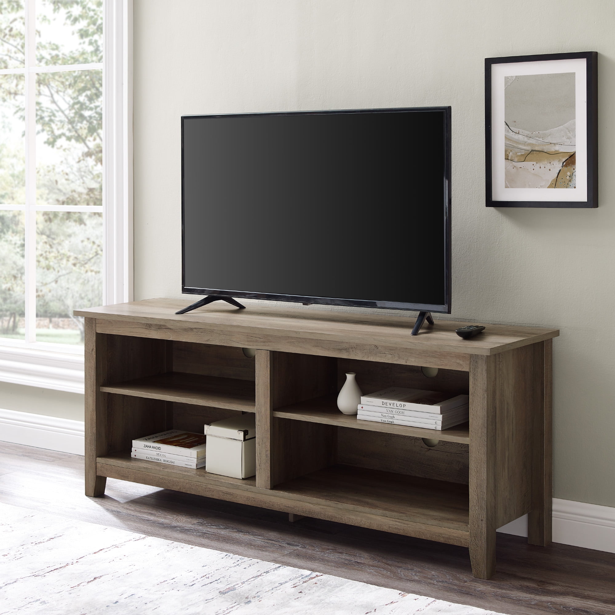 Manor Park Wood Media Storage TV Stand for TVs up to 65", Grey Wash