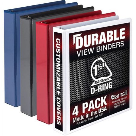 Samsill Durable 1.5 Inch View D-Ring Binder - Basic Assortment 4 Pack (MP46458)