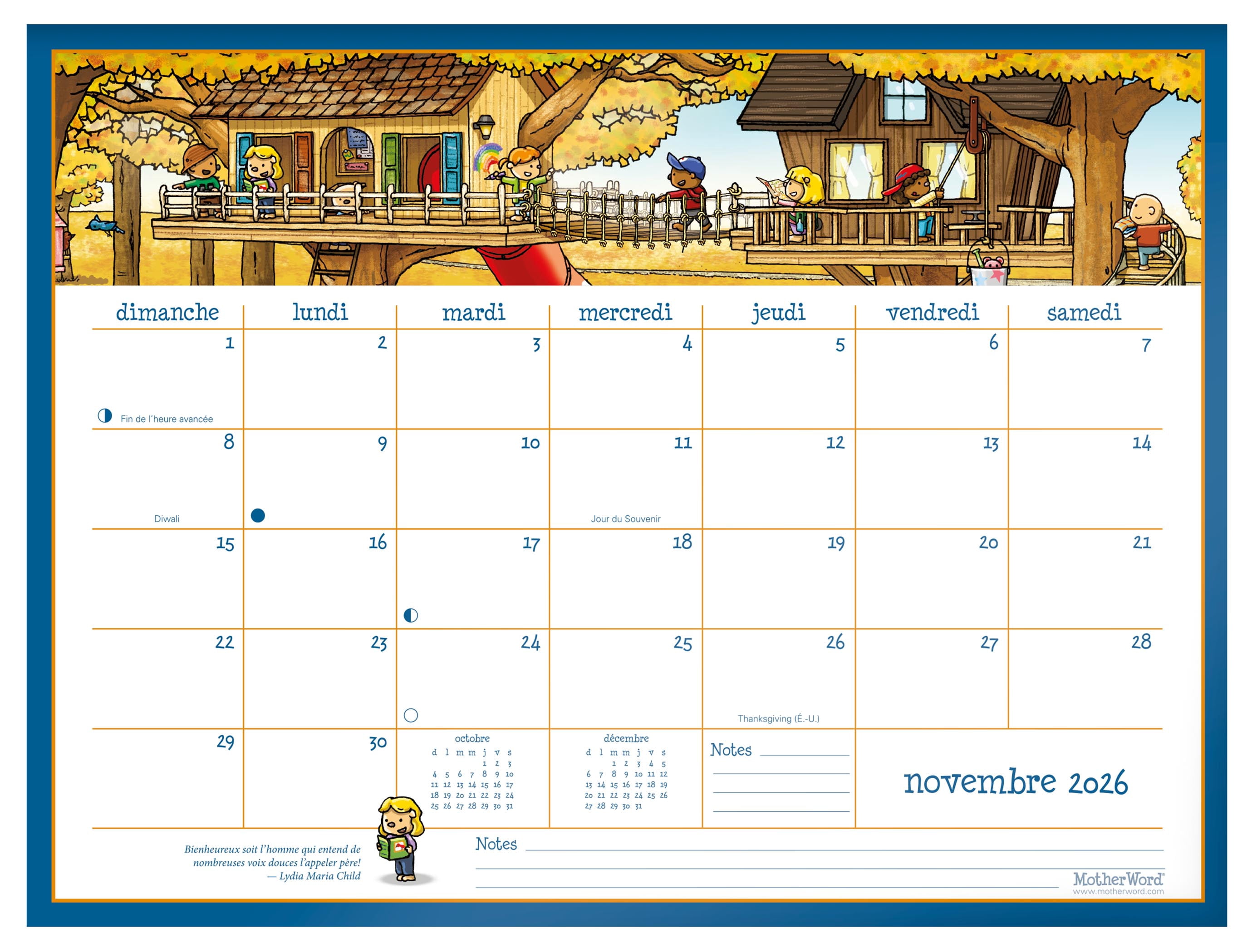 2027 Calendrier mural/de bureau familial Motherword Ultimate, grand format, français