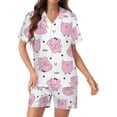 thumbnail image 1 of PRIYAL Ensemble de Pyjama en Soie Mignon Cochon Rose pour Femmes Manches Courtes Ensemble de Détente 2 Pcs, 1 of 6