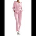 thumbnail image 1 of Conjunto de Pijama de Dos Piezas de Punto Acanalado para Mujer: Suéter de Larga y Pantalón . Rosa S, 1 of 10