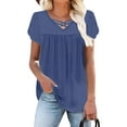 thumbnail image 7 of Olyvenn Womens Criss Cross V Neck Shirts Petal Sleeve Pleated Tunic Tops Solid Color Summer Blouse Loose Fit Comfy T-Shirt Navy XXXL, 7 of 7